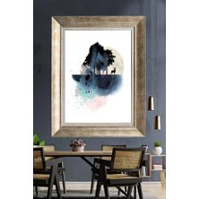 Giyense Tablo Sulu Boya Dokulu Orman Dolunay ve Geyik Silhouette Çerçeveli Duvar Tablosu Modern Poster