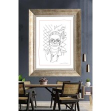 Giyense Tablo Kırmızı Çerçeveli Minimalist Gözlüklü Portre Eskiz Çerçeveli Duvar Tablosu Modern Poster