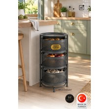 Metes Kitchen Tekerleksiz Rengi Antrasit Açılabilen 3 Katlı Çok Amaçlı Metal Raf Mutfak, Balkon, Kiler