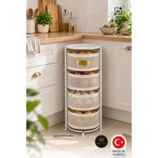 Metes Kitchen Tekerleksiz Rengi Krem Açılabilen 4 Katlı Çok Amaçlı Metal Raf Mutfak, Balkon, Kiler