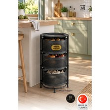 Metes Kitchen Tekerleksiz Rengi Siyah Açılabilen 3 Katlı Çok Amaçlı Metal Raf Mutfak, Balkon, Kiler
