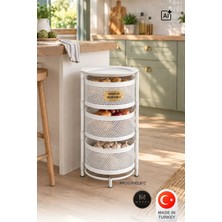 Metes Kitchen Tekerleksiz Rengi Beyaz Açılabilen 3 Katlı Çok Amaçlı Metal Raf Mutfak, Balkon, Kiler