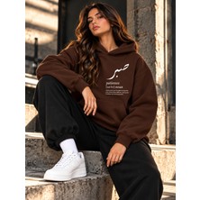 Hai Collection Haı Collectıon Sabır Baskılı Kahverengi Oversize Kapüşonlu Sweatshirt Unisex Hoodie