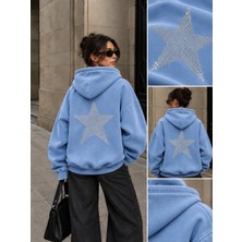 Hai Collection Haı Collectıon Kapüşonlu Sweatshirt Lacivert Taşlı Yıldız Baskılı Oversize Unisex