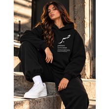 Hai Collection Haı Collectıon Patience Sabır Baskılı Kapüşonlu Sweatshirt Oversize Siyah Unisex Hoodie