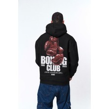 Hai Collection Haı Collectıon Boxing Club Baskılı Oversize Kapüşonlu Sweatshirt Siyah Unisex Hoodie