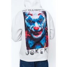 Hai Collection Haı Collectıon Joker Baskılı Kapüşonlu Oversize Beyaz Sweatshirt Unisex