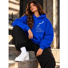 Hai Collection Haı Collectıon Sabır Baskılı Kapüşonlu Oversize Sweatshirt Saks Mavi Unisex Hoodie