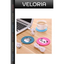 Veloria Premium Bilgisayar Başı Çay Keyfi Arkadaşa Hediye Karbon Fiber Isıtma Pedli USB Silikon Bardak Altı