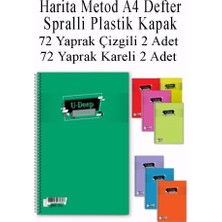 Odea A4 Okul Defteri Spiralli Plastik Kapak 72 Yaprak Çizgili 2 Adet ve 72 Yaprak Kareli 2 Adet Spralli Harita Metod