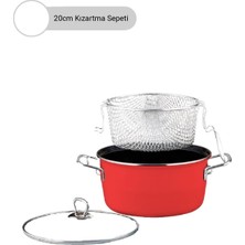 Odea Crispella 22 cm Cam Kapaklı Emaye Kızartma Tenceresi - Kırmızı