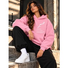 Hai Collection Haı Collectıon Kadın Pembe Oversize Kapüşonlu Sweatshirt Sabır Patience Baskılı Unisex Hoodie