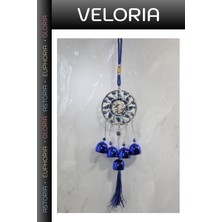 Veloria Premium Hediyelik Eşya Mavi Boncuk Şans Objesi Metal Nazar Boncuğu Çan