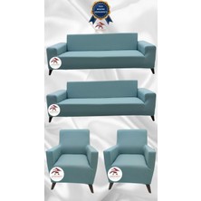 Mikro Lastikli Kaymaz Elastik Koruyucu Giydirme Koltuk Örtüsü - Mint - 3+3+1+1 (4 Parça Set)