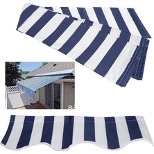 Bu Su Geçirmez Polyester Geri Çekilebilir Veranda Tente Kumaşı Yedek Dış Mekan Güneşlik Gölgelik Avlu Güverte Balkon Mavi Beyaz Çizgili 6,5 x 3 M