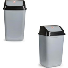 0102 Kapaklı Gri-Siyah Çöp Kutusu - Favori Banyo ve Mutfak Çöp Kovası 2,5lt