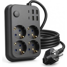 Velora 4'lü Priz Çoklayıcı, 4 USB Girişli, 16A 4000W Kapasite ile Uzatma Kablosu