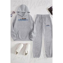Zoka Wear Community All Caracters Dizi Baskılı Gri Kapşonlu Takım