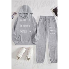 Zoka Wear The Sun The Moon The Truth Dizi Teen Wolf Baskılı Gri Kapşonlu Takım