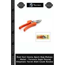 Terrien Özel Seri Geniş Ağızlı Bağ Makası - Metal - Turuncu Saplı Peyzaj Ekipmanı Tarım Aleti Çiçek Kesme