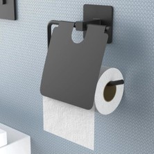 Velora Roichil Kendiliğinden Yapışkanlı Siyah Paslanmaz Metal Kapaklı Tuvalet Kağıtlığı Aparatı