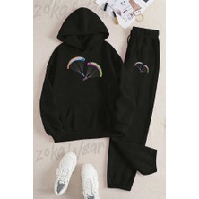 Zoka Wear Yamac Parasutu - Paragliding2 Baskılı Siyah Kapşonlu Takım