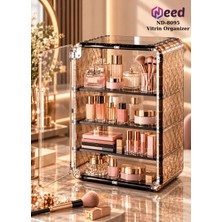 Need Dolap Tasarımlı Şeffaf Kapaklı Makyaj Organizeri – Gold Transparan - ND-8095-TPB