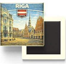 Velora Retro Letonya Riga Şehri Temalı Vintage Buzdolap Magneti – 9x9 cm