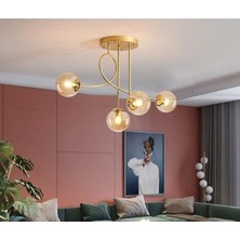 Velora Fer Avize Jade Özel Tasarım Eskitme Renk Globe Bal Camlı Salon - Mutfak - Yatak Odası 4'lü Avize