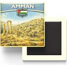 Velora Retro Ürdün Amman Şehri Temalı Vintage Buzdolap Magneti – 9x9 cm