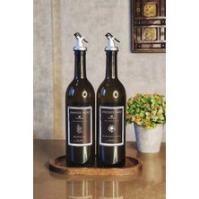 Velora Khakma Ahşap Stantlı Amber 2'li 750 ml Zeytinyağı Sıvıyağ Şişesi Yağdanlık Yağlık 750ML Standlı