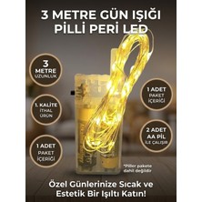 Ppart 3 Metre Gün Işığı Pilli Peri LED Işık - Dekoratif Bakır Tel LED Aydınlatma (Sıcak Sarı)