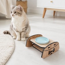 Velora Gobypet Ahşap Standlı Kedi Köpek Mama ve Su Kabı (Mavi)