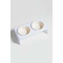 Velora Herniks Pati Desenli Şeffaf Pleksi ve Seramik Ikili Mama Kabı 30X15 cm (Beyaz)