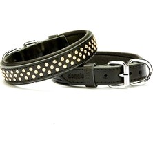 Velora Doggie Konforlu Gerçek Deriden El Yapımı Swarovski Kristal Taşlı Köpek Boyun Tasması, 2.5X37-45 Cm, Siyah