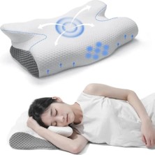 Velora Boyun Desteği Için Ultra Fıtık Ağrı Giderici Soğutma Yastığı, Ayarlanabilir Servikal Yastık Rahat Uyku, Icin Ergonomik Konforlu Hafızalı Köpük Yastıklar Kırışık Giderici (Beyazsiyah) (Gri Beyaz)