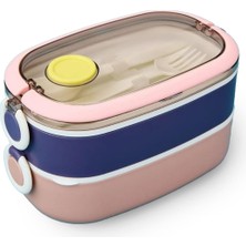 Velora Vagonlife Bento 1300ML Lunchbox 2 Katlı 3 Bölmeli Paslanmaz Çelik Sefer Tası Yemek Kutusu (Pembe-Mor)