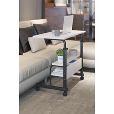 Velora Dehalimited 80X40 Yükseklik Ayarlı Raflı Kilitli Tekerlekli Taşınabilir Laptop Sehpası ve Çalışma Masası Beyaz