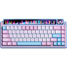 Velora x Aula AMG65 Mekanik Oyun Klavyesi W/çift Ekran, 65% Kablosuz Küçük Özel Klavye Rgb, Bluetooth/2.4g/kablolu, Hızlı Tetikleyici, Windows Dizüstü Pc Mac Için Çalışırken Değiştirilebilir - Pembe/mavi