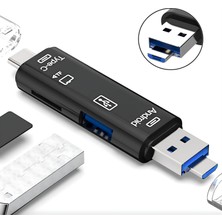 Velora Pars Power 5 In 1 Type-C, USB ve Micro Girişli Otg Kart Okuyucu USB Çoklayıcı, 2.0 Portu Tf Micro Sd Slotlu, Akıllı Telefon Tablet Bilgisayar Uyumlu Hu-03