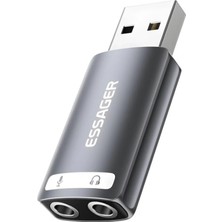 Velora Essager USB To 3.5mm Jack Çevirici Dönüştürücü Usbden Kulaklık Mikrofon Giriş Dönüştürücü Ses Dönüştürücü