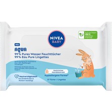 Velora Nıvea Baby Aqua Islak Mendil, Bebekler Için Hassas Ciltlerin Yumuşak Temizliği Için, Hipoalerjenik ve Parfümsüz Islak Mendil,%99 Su ile (1 x 57 Adet)