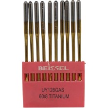 Velora Beıssel Beissel UYX128 Sanayi Tipi Reçme Makinesi Iğnesi 8/60 Numara Altın Ses Uçlu 10 Adet (1 Paket)