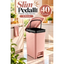Tasarım Evi Iç Kovalı Slim Pedallı Banyo Mutfak Çöp Kovası - 40 Litre - Pembe