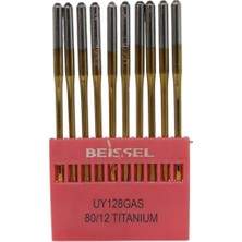 Velora Beıssel Beissel UYX128 Sanayi Tipi Reçme Makinesi Iğnesi 12/80 Numara Altın Ses Uçlu 10 Adet (1 Paket)