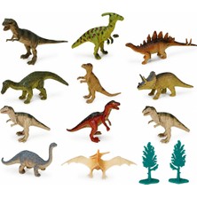 Velora Vardem 23 cm Kovada 13 Parça Dinozor Seti, Dinozor Figür Oyuncakları, Çocuklar Için Eğitici Hayvan Tanıma ve Tarih Öncesi Macera Oyun Seti, Taşınabilir Kovalı Dinozor Oyuncağı SH-D6404
