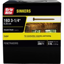 Velora Grip-Rite 16CTDSKR5 16D 3-1/4-Inç Brite Pürüzsüz Şaftlı Kaplamalı Sinker, 2,3 kg