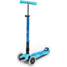 Velora Micro Maxi Deluxe Foldable LED 3 Tekerlekli Katlanabilir Scooter Bright Blue, 5-12 Yaş, Ayarlanabilir Gidon, Ayarlanabilir Gidon, Işıklı Tekerlekler, 50 kg Taşıma Kapasitesi