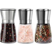 Alyron Store Adet Tuz ve Karabiber Değirmeni Seti, 180 ml Manuel Baharat Değirmeni, Ayarlanabilir Öğütücü, Cam Gövdeli Baharat, Tuz, Karabiber Için