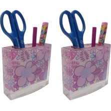Velora 2 Adet Kalemlik Pembe Çiçekli Akrilik Ofis Gereci 10X10X3CM